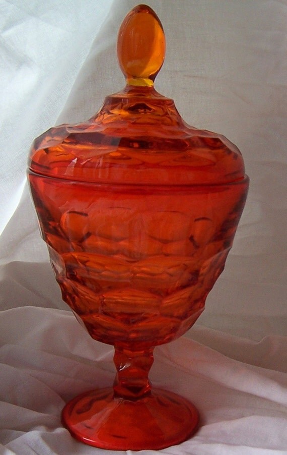 Orange Viking Glass Candy Dish with Lid Mid by SierrasTreasure