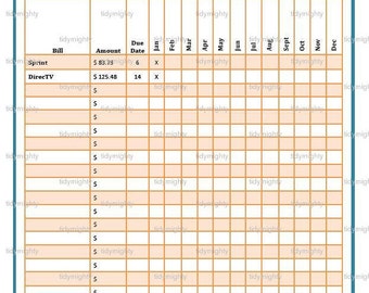 Monthly Bill Organizer / Tracker - Printable PDF (INSTANT DOWNLOAD)