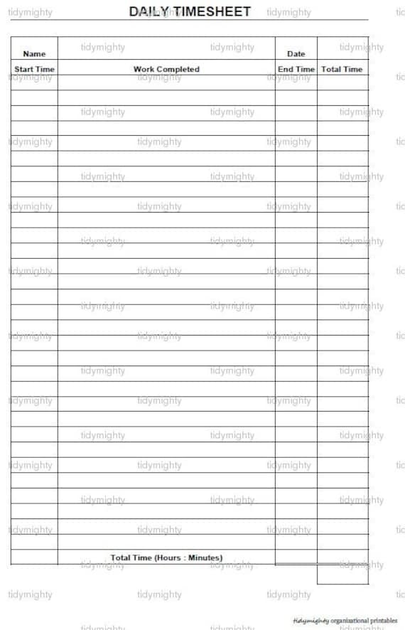 daily time sheet tracker printable pdf instant by tidymighty