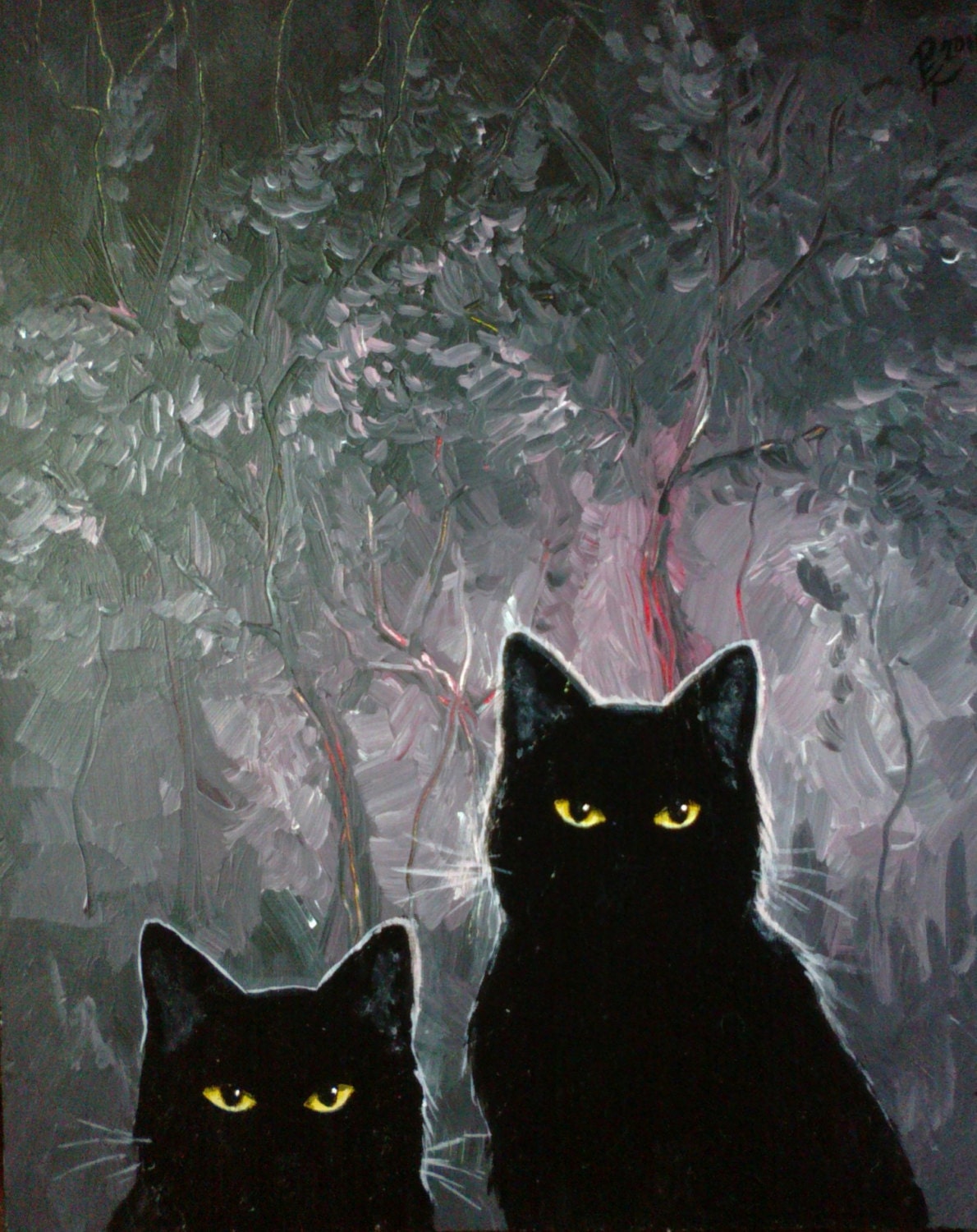 Black Cats Original acrylic painting 33x41cm