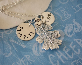 Bride & Groom Wedding Day Keepsake, Real Leaf Necklace, Silver Leaf