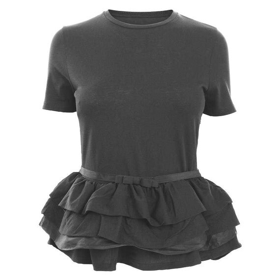 Items similar to Black peplum t-shirt. Ruffle and tulle t-shirt. Summer ...