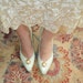 SALE Mint light green low heels with pearl and gold accent size 8 M