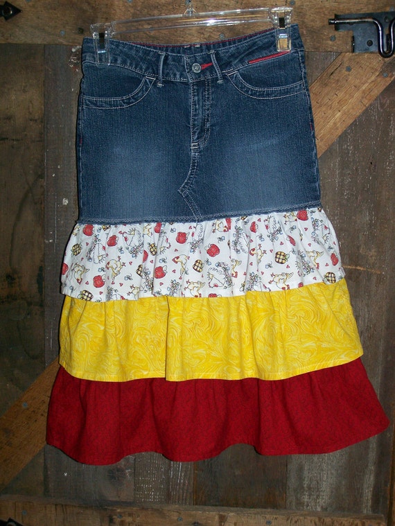 Items similar to Country girl denim skirt with chicken ruffles on Etsy