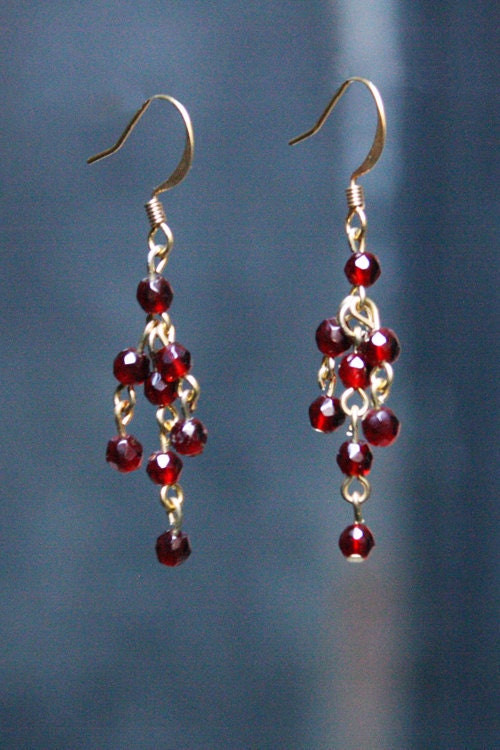 Garnet and Gold Chandelier Earrings by OriginBrooklyn on Etsy