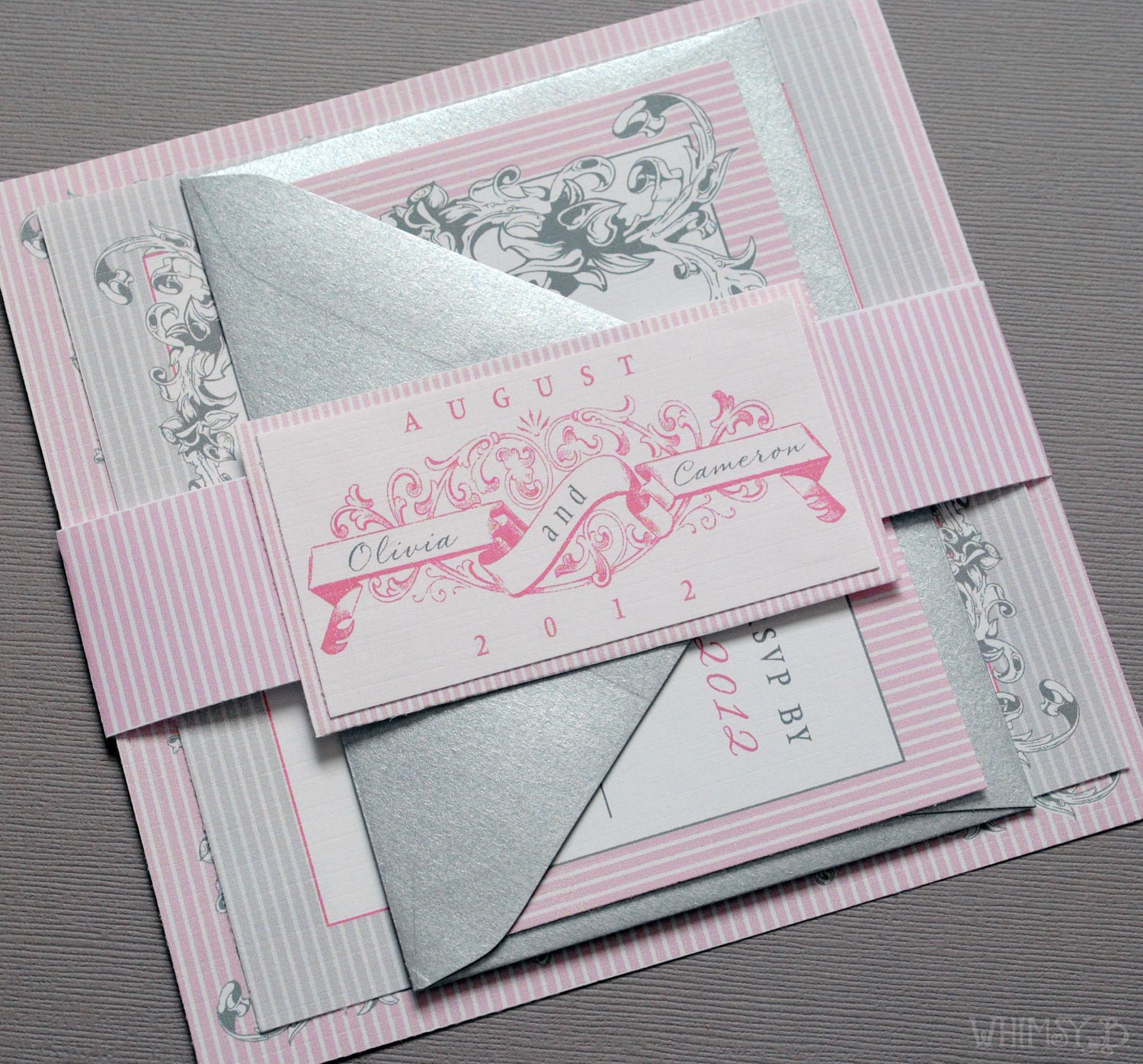 Pink Grey Wedding Invitations 1