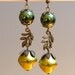 Pearl Drop Earrings, Vintage Style, Green Yellow Pearl