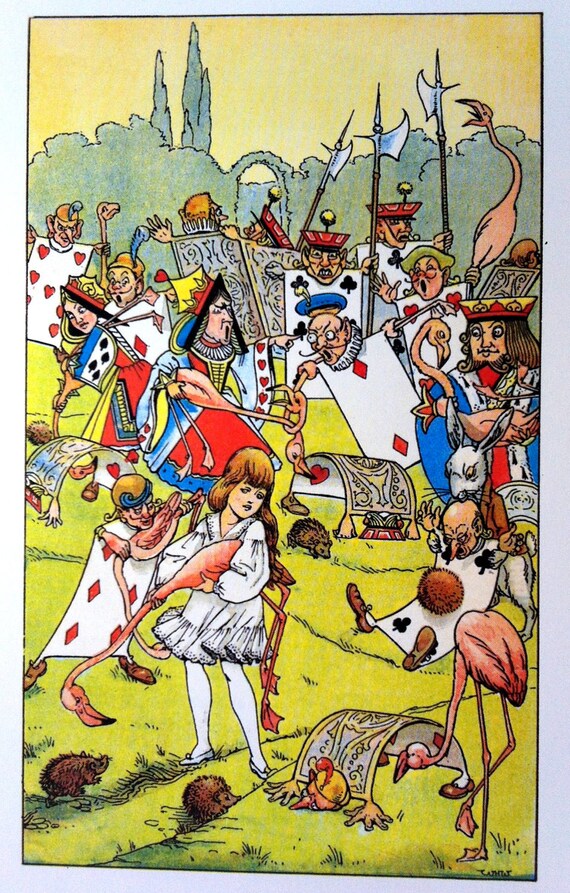 1907 ALICE in WONDERLAND Plays Croquet Print Ideal for Framing