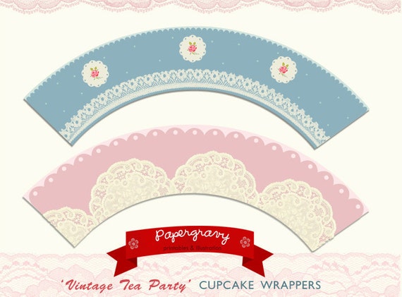 Printable Cupcake Wrappers Vintage Baby Pink & Blue Il_570xn