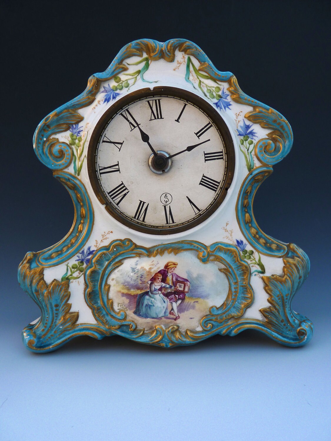 Antique Victorian Portrait French Porcelain Mantle Clock