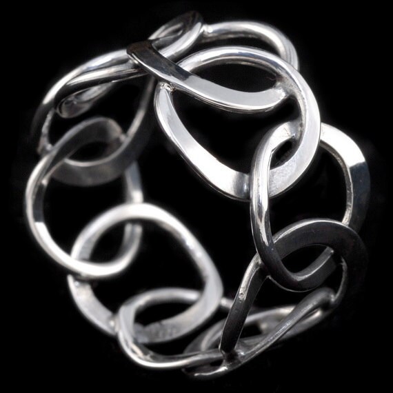 Sterling silver abstract circle ring, 100 % handmade hammered Circles ...