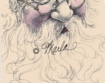 Santa Claus 4x6" Black & White Hand-tinted Signed and Numbered Print Free Shipping