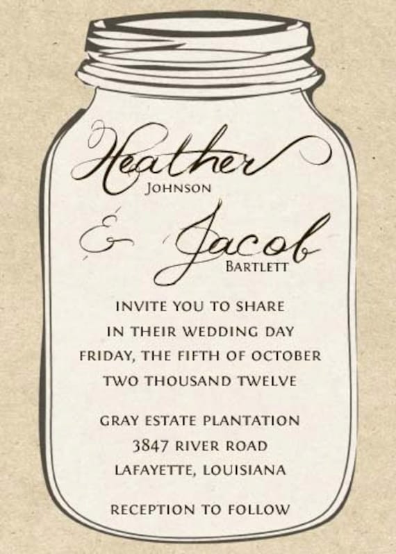 PRINTABLE Kraft Mason Jar Wedding Invitation by NotableAffairs