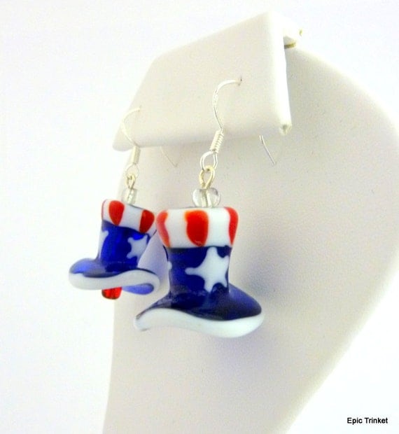 4th of July Earrings Red White and Blue Patriotic Glass Lampwork Earrings 4th of July Jewelry