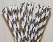 Paper Straws, 50 Grey Striped Paper Straws and CUSTOM Flags by Lola - Party, Wedding, Events Il_170x135
