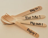 Wooden Cookout Hand Stamped Utensils, 24 wood utensils of your choice Picnics, Pool Party, Shower, Tailgating, Cookout, Reunion, Ball Games Il_170x135