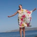 One Shoulder Tunic, Beach Coverup, Kaftan, cotton floral printed in white, pink, green, fucshia, yellow.