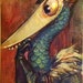 Bowler Bird: Original ATC ACEO Artist Card Painting