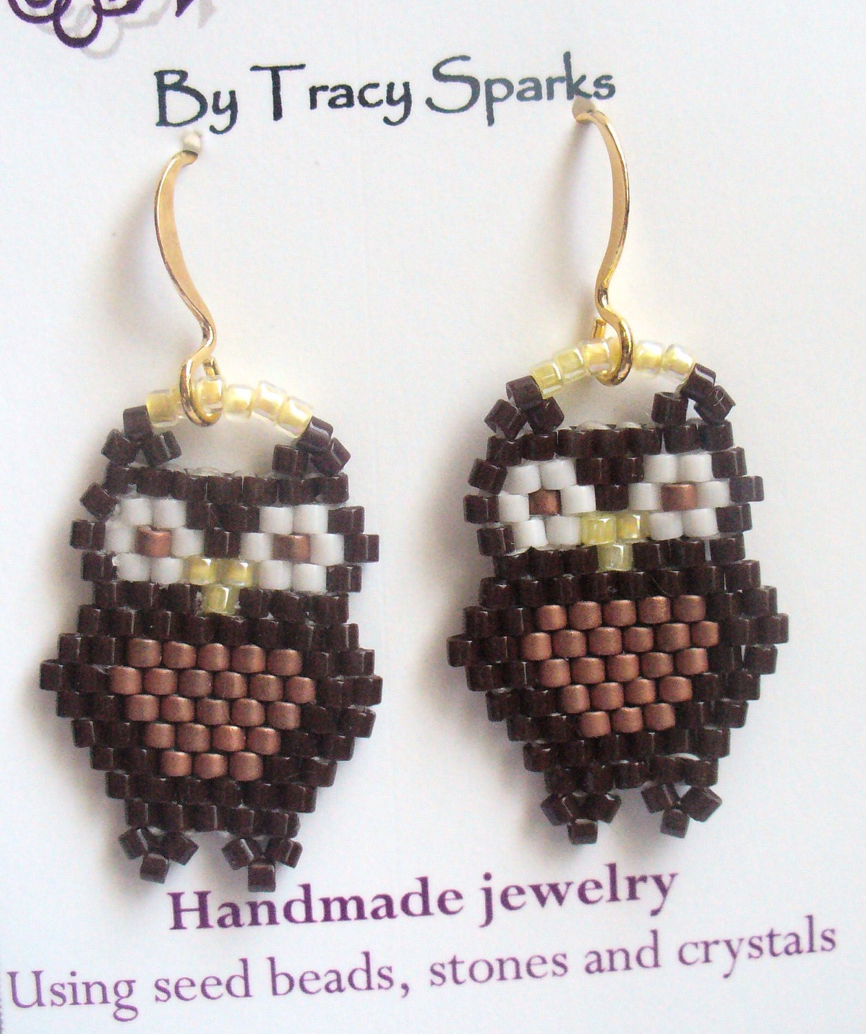 Dangle Owl Earrings With Delica And Seed Beads By Sparklesalot2 6800