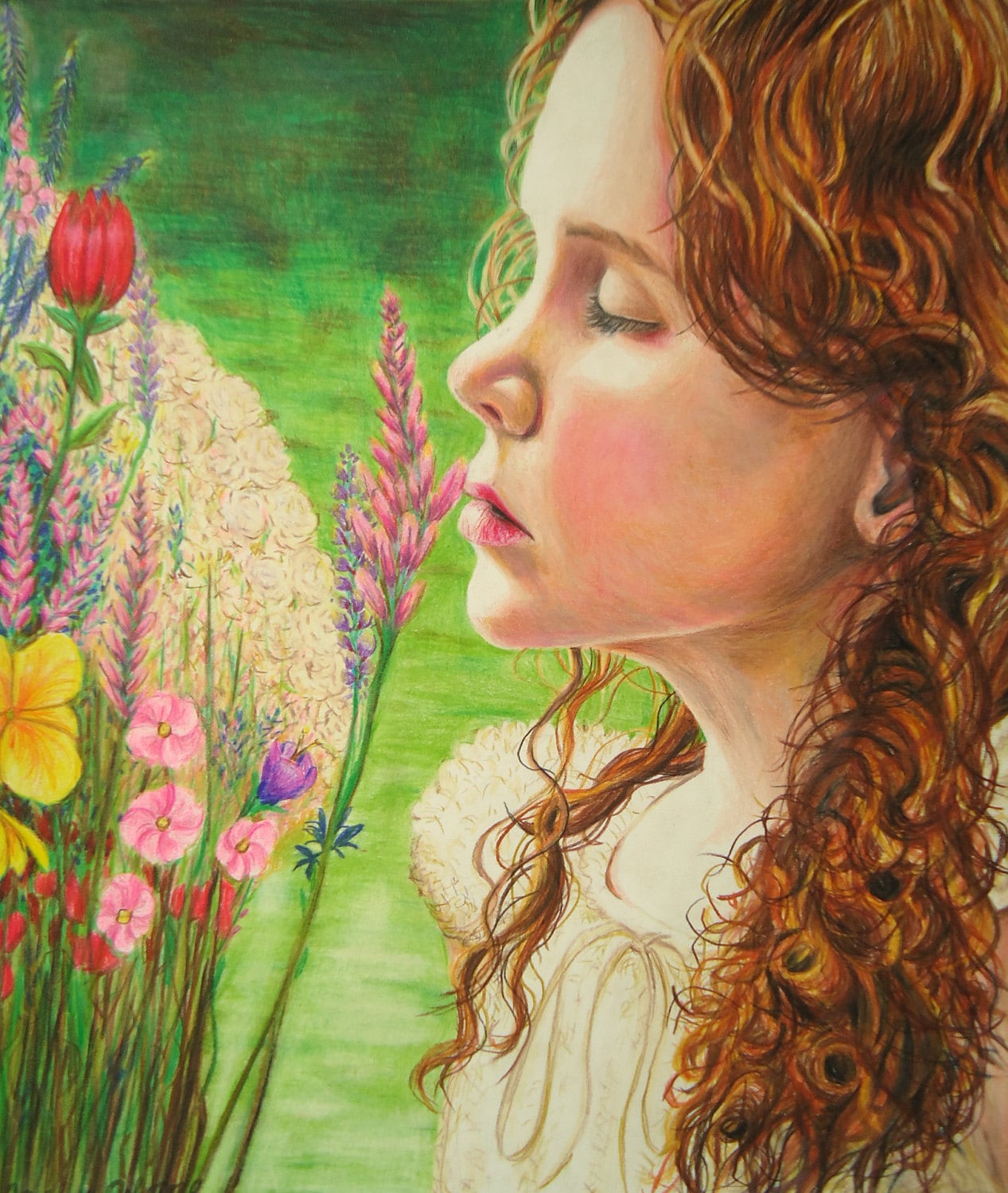 Magical colored pencil drawing titled 'Awake'