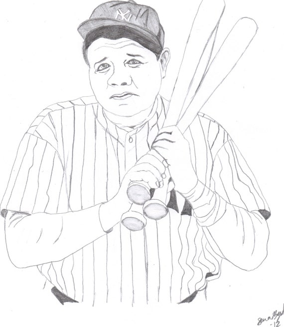 Items similar to BABE RUTH Original Drawing Sketch Baseball Sports Star ...