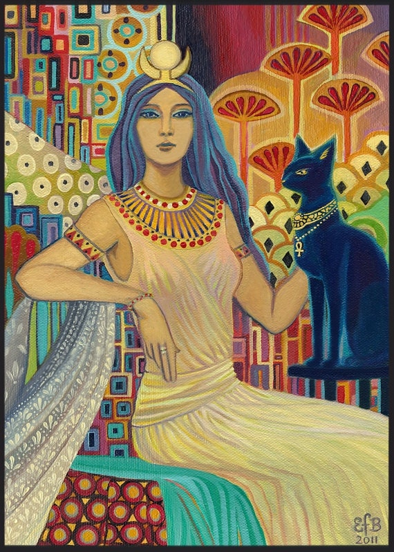 Bast Egyptian Cat Goddess Art ACEO Mini Print Altar Art