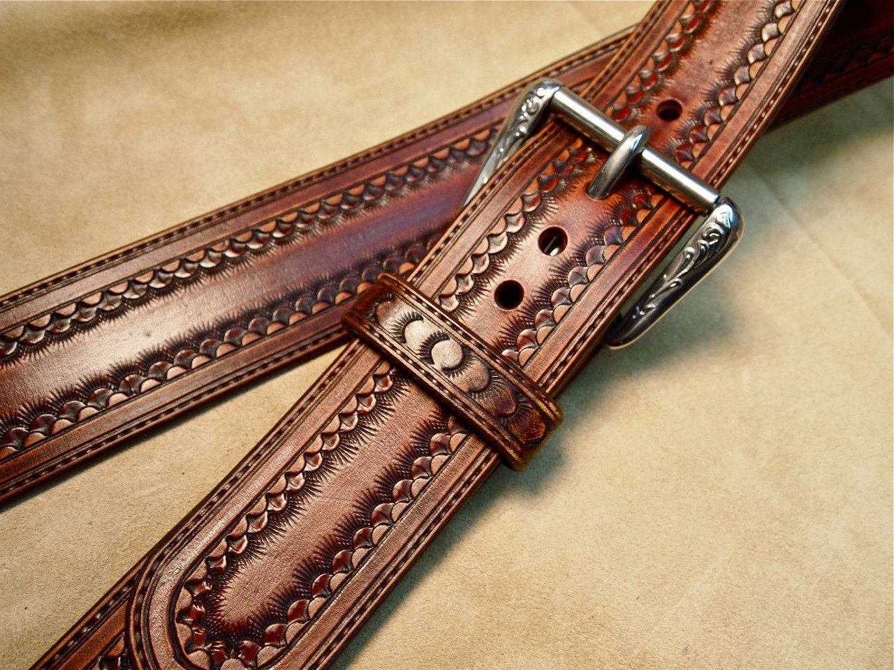 Leather guitar strap Brown Custom Western by MataraCustomLeather