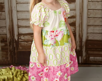 Peasant Dress Pattern for Girls - Tiered Twirl Dress - Long Sleeved and Short