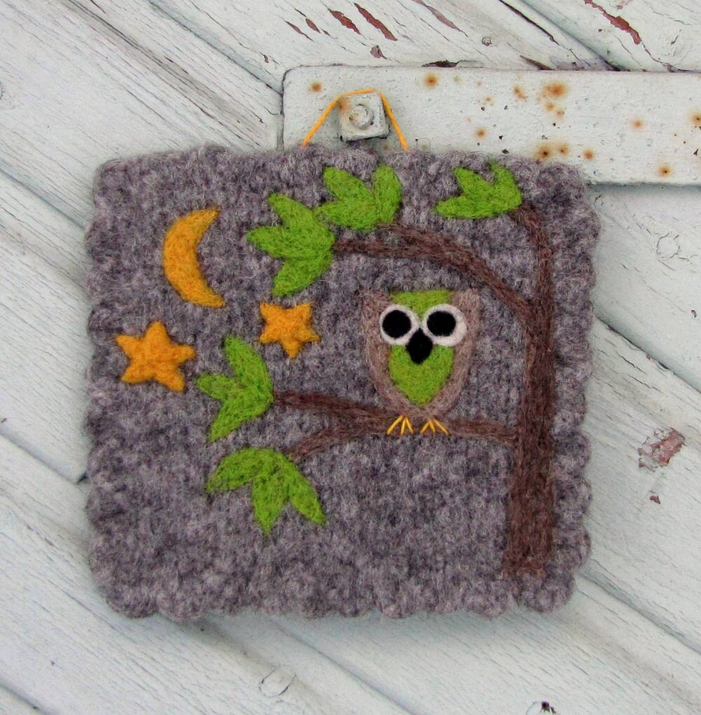 Wall hanging felted wool fiber art hand knit with by HandmadebyMia