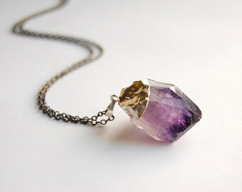 SALE - Raw Amethyst Crystal Necklace - Small - Silver Plated - FREE US Shipping