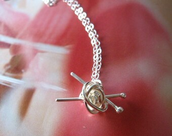 Knit me something sterling silver necklace - gift for knitter, knitting necklace, for the love of knitting