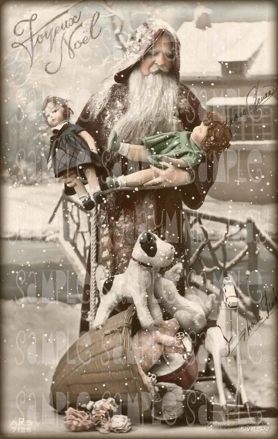 French Christmas Le Pere Noel with Lenci Dolls French