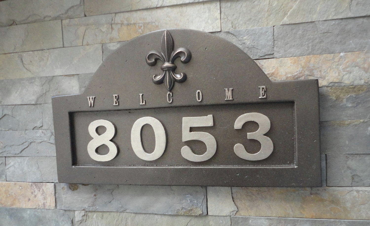 House Numbers Fleur De Lis ADDRESS PLAQUE Oil Rubbed Bronze