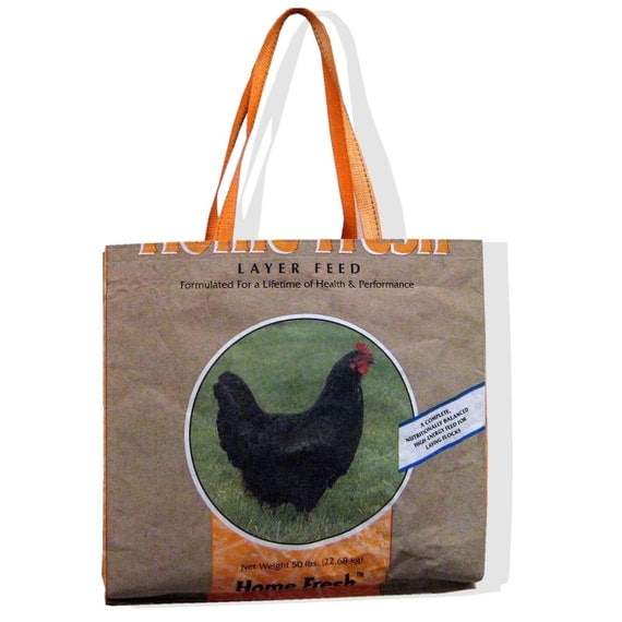 Items similar to Recycled Chicken Feed Bag Tote on Etsy