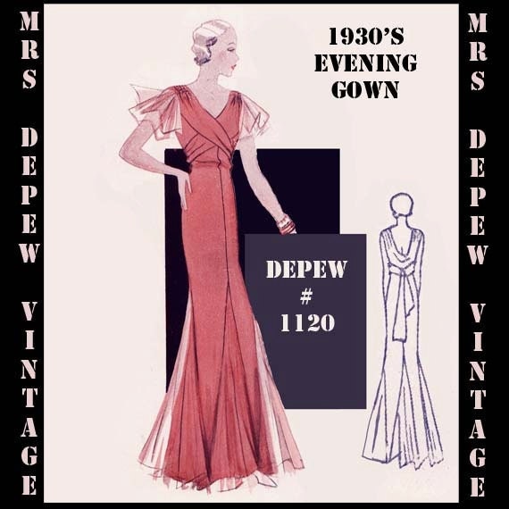 Vintage Sewing Pattern  1930 s Evening or Wedding  Gown  by 