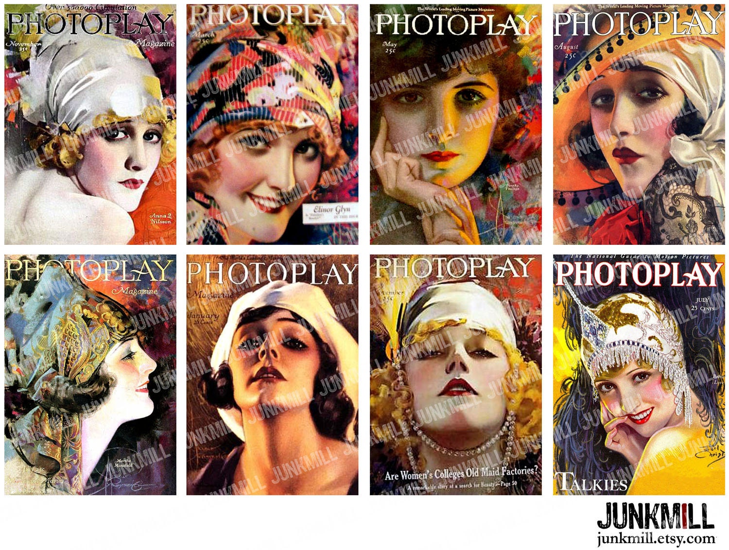 PHOTOPLAY - Digital Printable Collage Sheet - Vintage Silent Film Stars ...