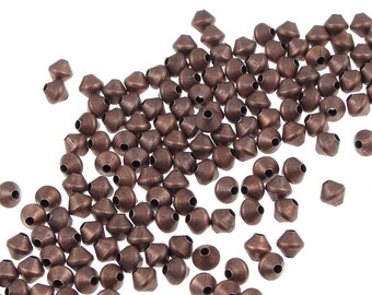 Antique Copper Beads 144 3mm Bicone Rombo Solid Copper Aged Spacers (FSAC6)
