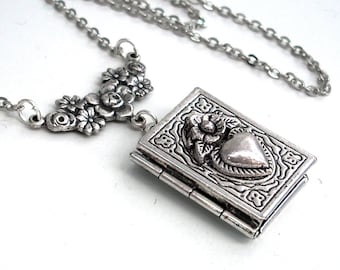 Secrets of the Heart - Silver Book Locket Necklace Jewelry by Gypsy Trading Company