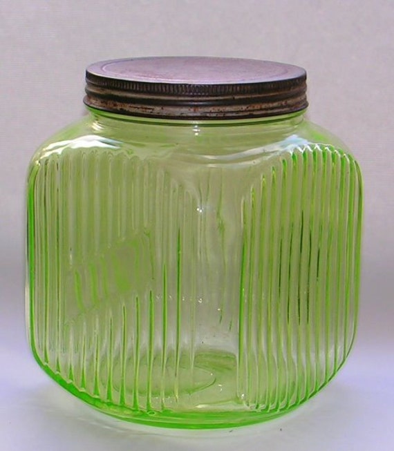 Vintage Hocking Depression Glass Canister Cookie Jar Green