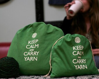 Small knitting project bag - Keep Calm and Carry Yarn - Jennie green