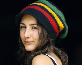 Bob Marley felt hat felt beanie rasta cap felted hat Reggae hat striped beanie french rainbow hat