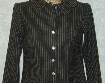 Charcoal Pinstripe Wool Shirt Jacket Size Petite Small Vintage 60s