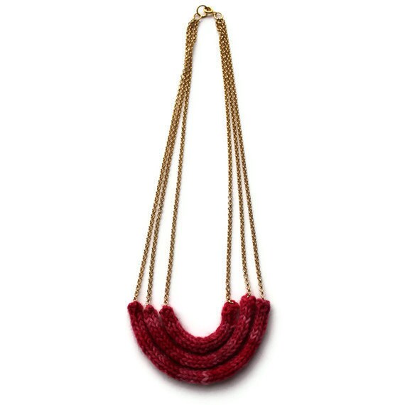 Knit Necklace Pretty in Pink Hand Knit Jewelry by LizzyLizano