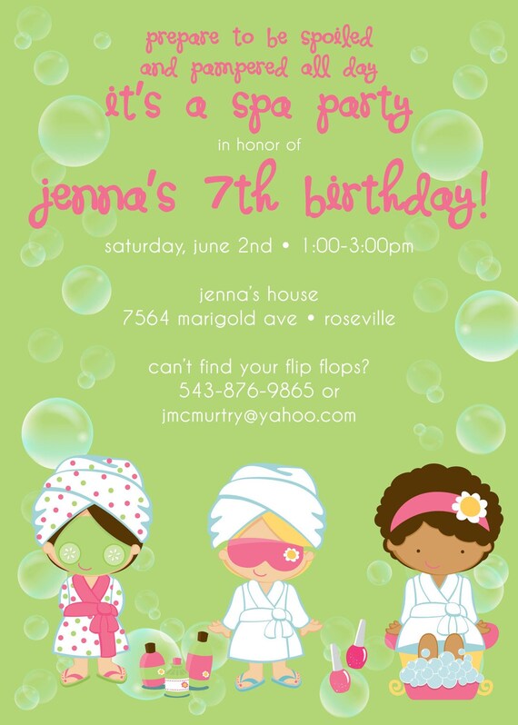 Spa Party Birthday - Custom DIGITAL Birthday Party Invitation Invite for ANY AGE Il_570xn