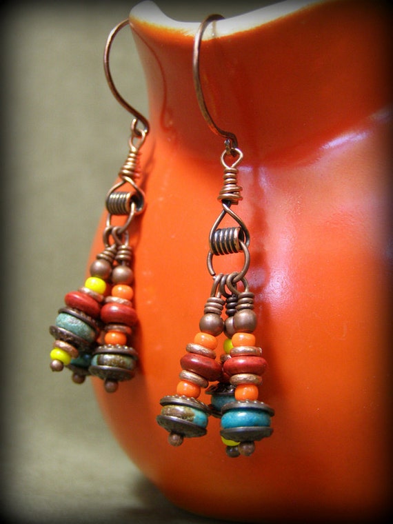 Items similar to Turquoise Earrings, Bohemian Tribal Earrings, African ...