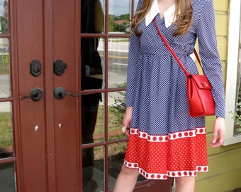 Red, White & Blue Polka Dot Wrap Dress