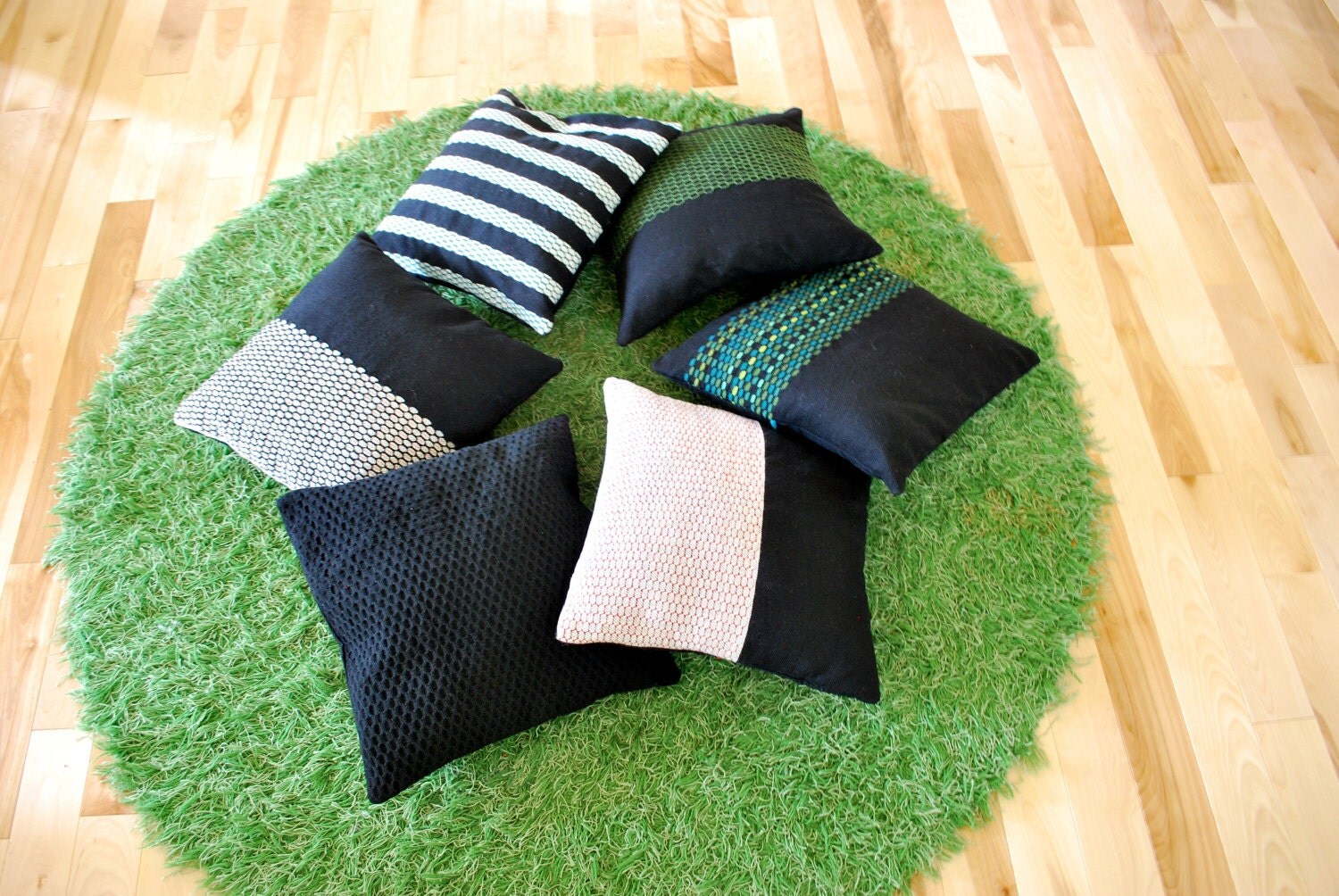 Handwoven Cushion Cover Green Stripe