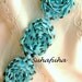 On Sale 1/2 Chiffon Shabby Polka Dotted Rosette Trim in AQUA & BLACK - 7 Rosettes