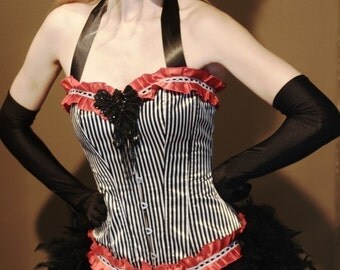 RINGMASTER Circus Red Black Striped Burlesque Corset Costume Steampunk Halloween dress