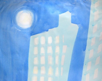 City Skyscrapers at Night Original Painting Wall Mural on Canvas by Chantee B